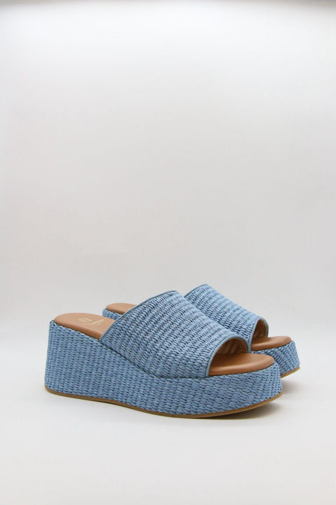 SANDALE COMPENSÉE TRESSÉE - BLUE