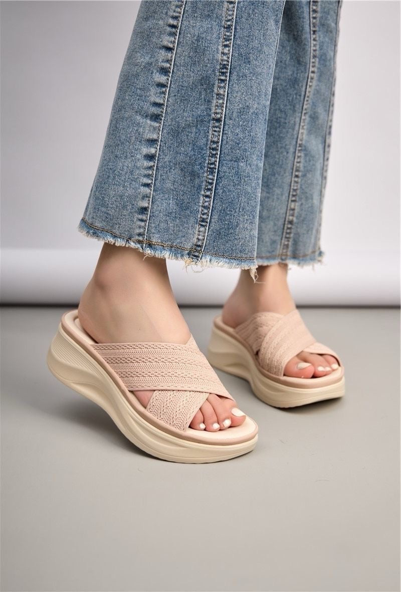 Sandales Nuage rose poudré à brides croisées 5,5 cm — livraison Dakar, Sénégal
