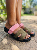 Sandales Chypre olive à talon 3 cm pour femme — livraison Dakar, Sénégal