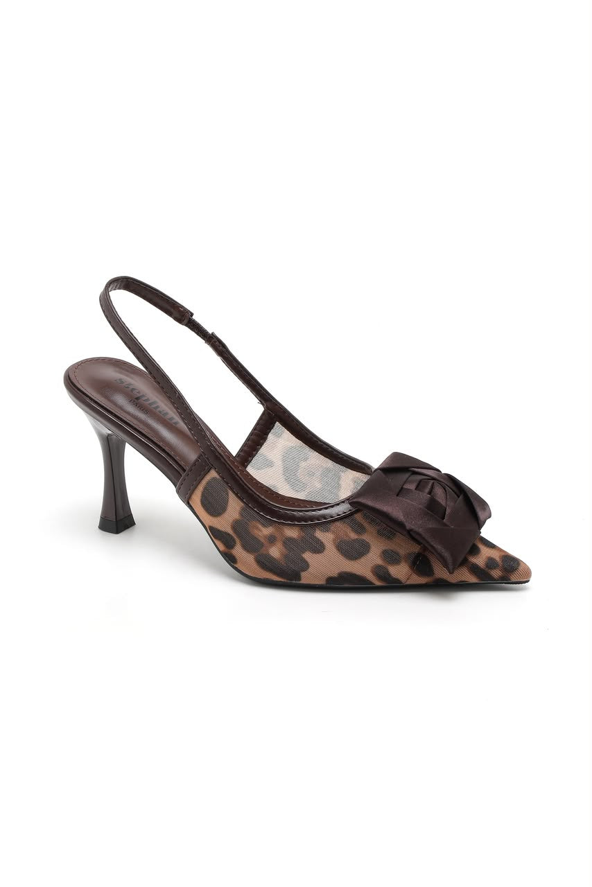 Escarpins slingback imprimé léopard à nœud et talon 6 cm — livraison Dakar, Sénégal