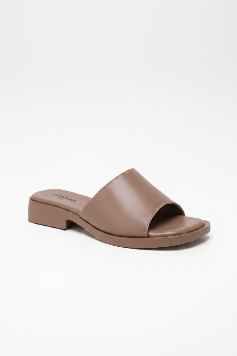 Sandales plates kaki à petit talon pour femme — livraison Dakar, Sénégal