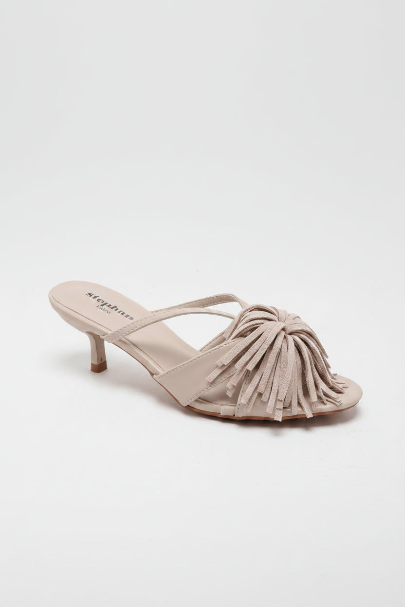 Mules à franges beiges à talon 4 cm pour femme — livraison Dakar, Sénégal