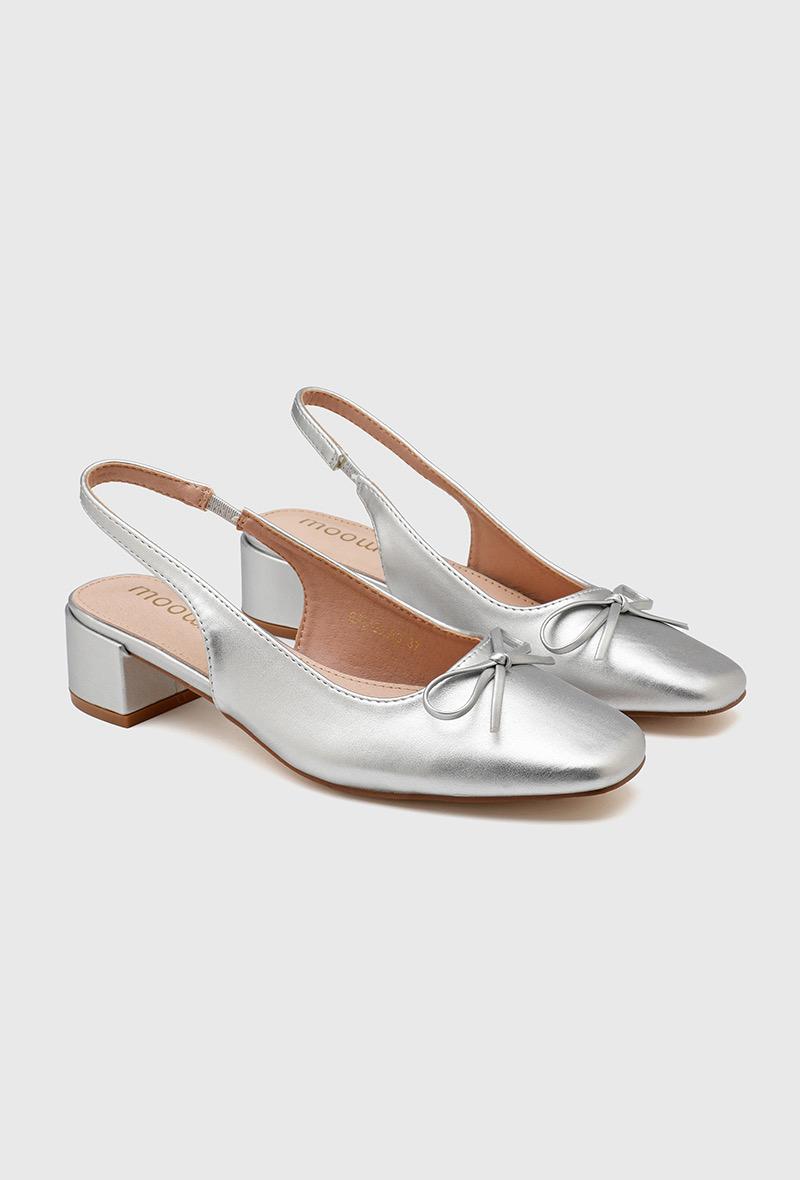 Ballerines slingback argentées à talon bloc 4 cm — livraison Dakar, Sénégal