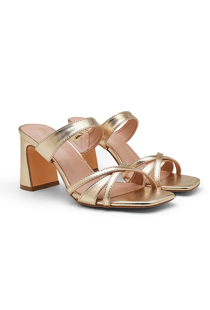 Mules à brides croisées dorées à talon 7 cm — livraison Dakar, Sénégal