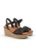 Sandales compensées noires à brides en maille tressée 8 cm — livraison Dakar, Sénégal