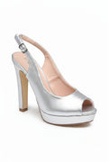 Escarpins slingback argentés à bout ouvert et talon 12 cm – Maison de Mode