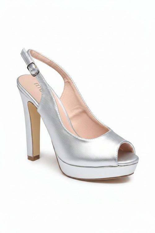Escarpins slingback argentés à bout ouvert et talon 12 cm – Maison de Mode