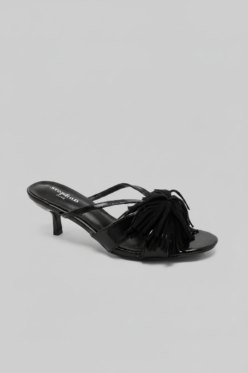 Mules à franges noires à talon 4 cm pour femme — livraison Dakar, Sénégal